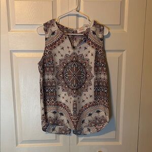 Renee C. Mandala Print Sleeveless Blouse - Blue and White